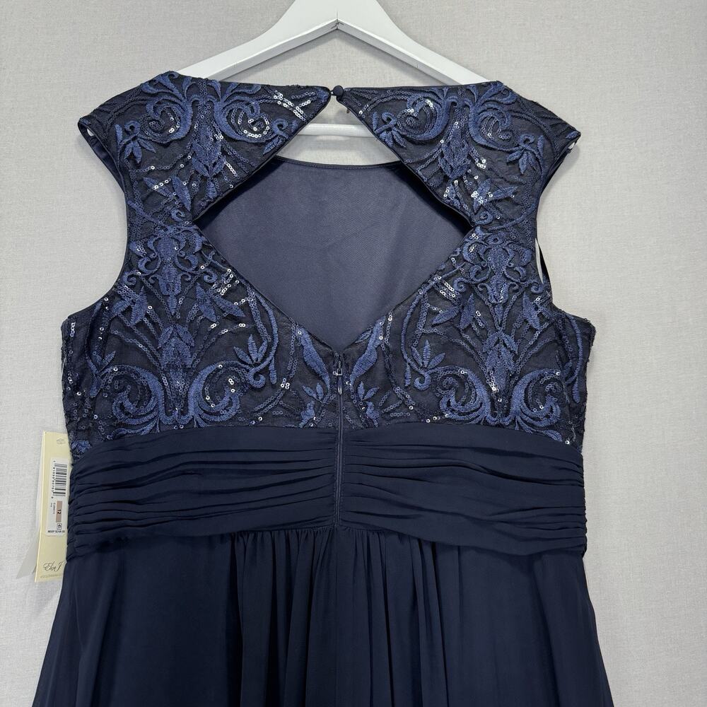 Eliza J Sequin Embroidered Chiffon Formal Gown Womens 12 Navy Maxi Dress Evening - Picture 7 of 16